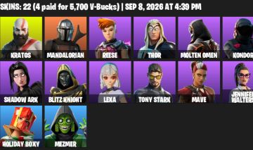 Conta 22 Skins | Kratos | Mandaloriano | Mystique | 300 Vbucks
