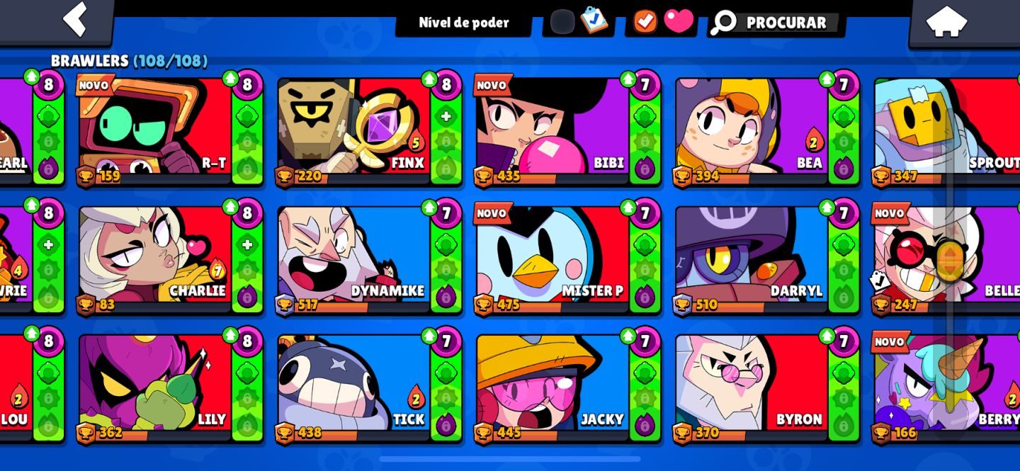 CONTA BRAWL STARS 100% FULL BRAWLERS (108/108) | 34K TROFÉUS | 2 PASSES A
