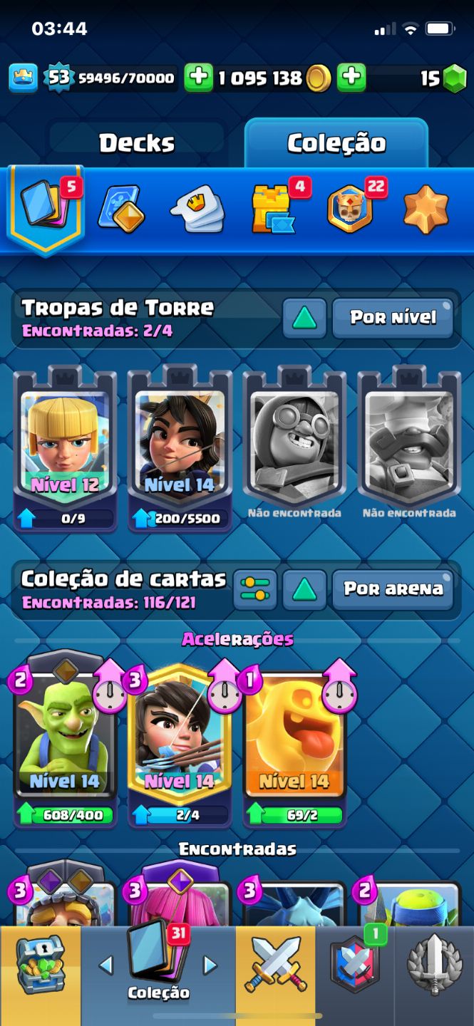 CONTA CLASH ROYALE ARENA 23, 8 EVOLUÇÕES, BRUXA E GIGANTE HERÓI LEVEL 16