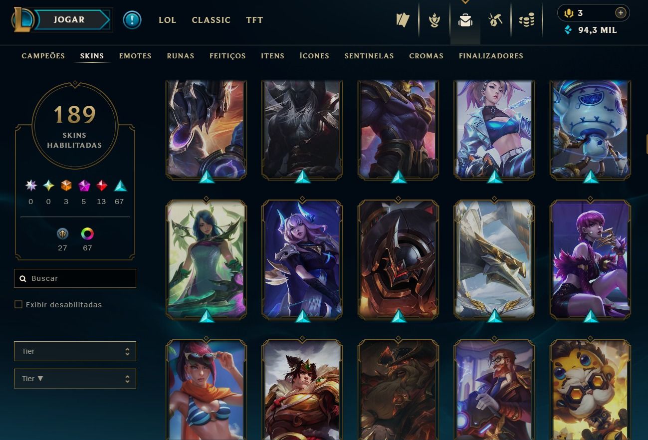 CONTA DE 2016 - 189 SKINS - LVL 306 - TODOS CAMPEÕES - 94K DE EA - 55 CROMAS