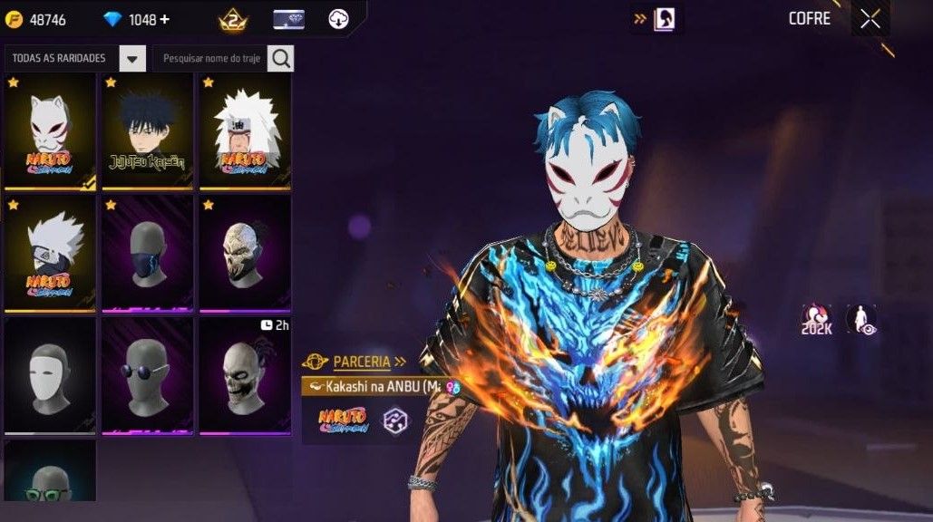CONTA FREE FIRE LVL 30 MESTRE 5 BR COM MEGUMI JJK|KAKASHI |JIRAYA E 1048 DIMAS