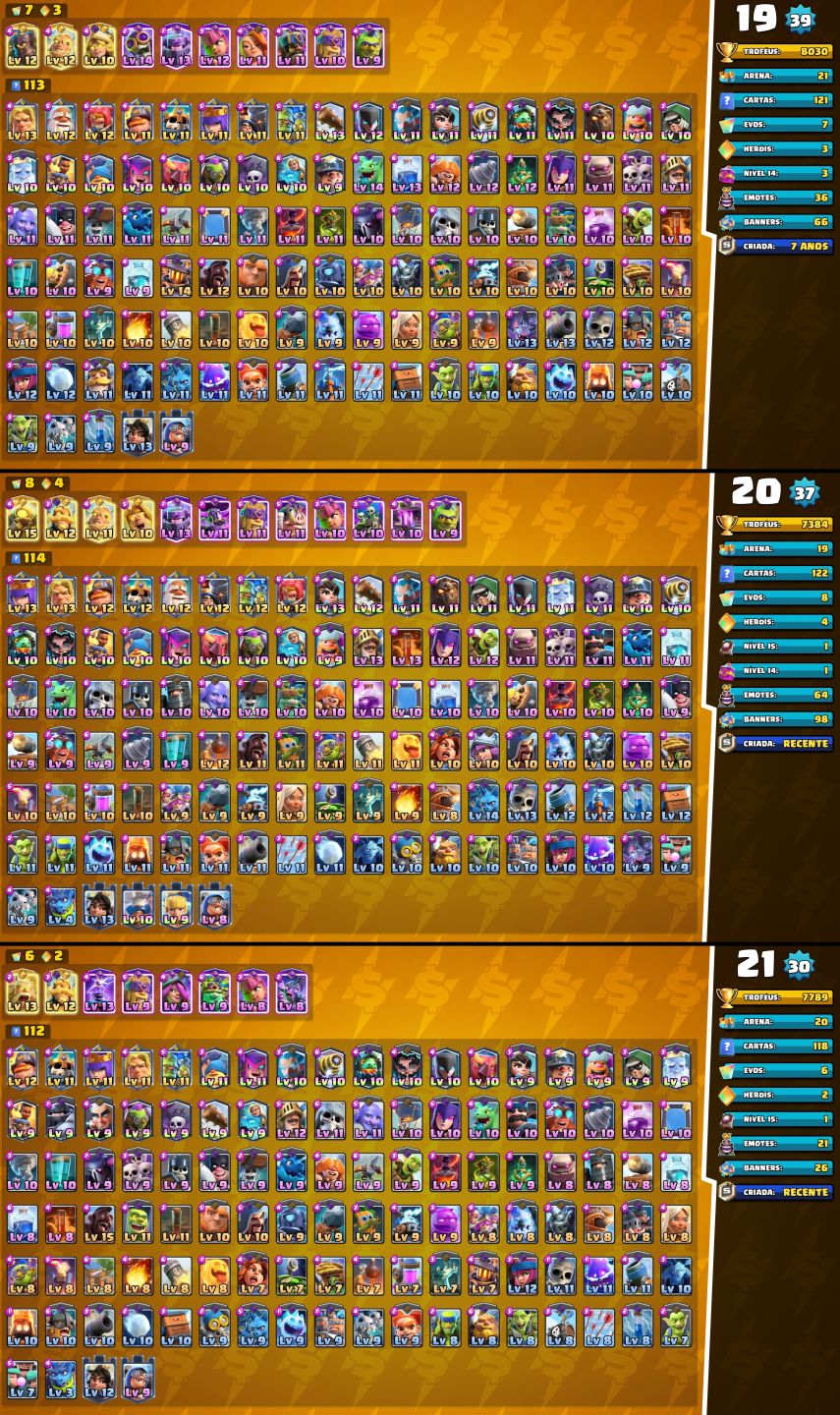 CONTAS UPADAS E BARATAS CLASH ROYALE +CAMPEÕES +EVOS E COM MAIS GEMAS