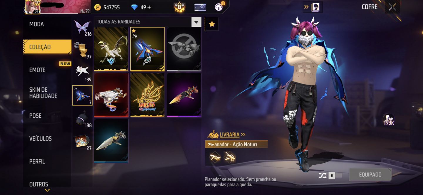 CONTA DE FREE FIRE GEMADA NÍVEL 79 COM ANGELICAL, MANDELA e SOMBRA ROXA