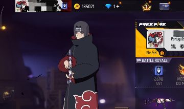 Conta Free Fire Lv.53 | Itachi Naruto | Medalha Mestre 6x | Itens Raros