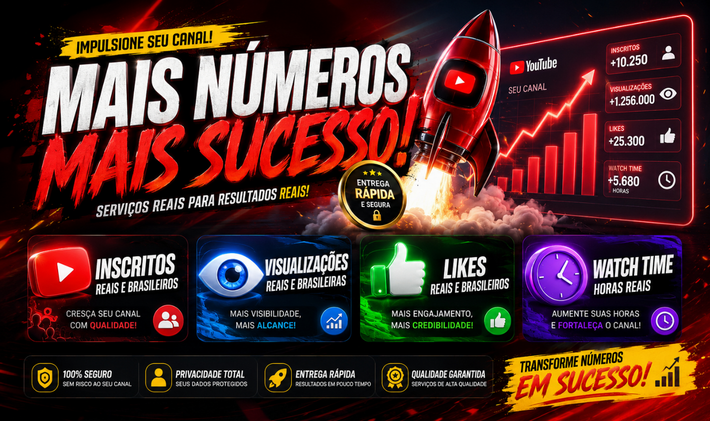 [MENOR PREÇO DO SITE] INSCRITOS YOUTUBE - CURTIDAS- VIEWS - WATCH TIME
