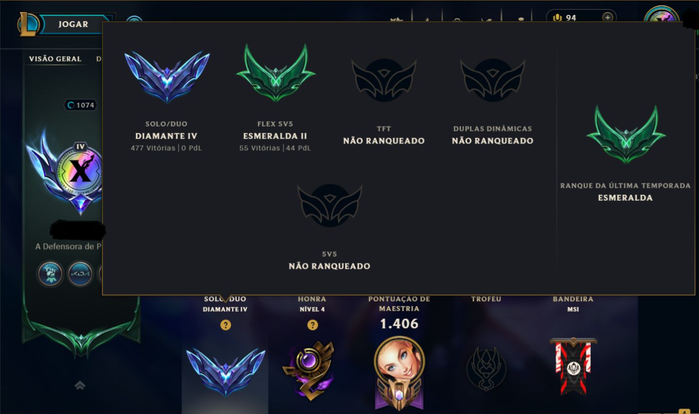 LoL Veterana 2013 | Lv 1074 | Irelia Prestígio (2019/2022) | Ícone paiN 2014