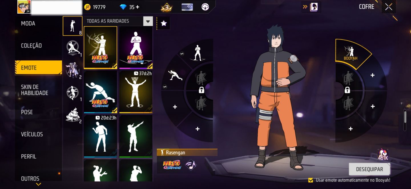 CONTA FF COM SKINS DA PARCERIA NARUTO + 2 EVO