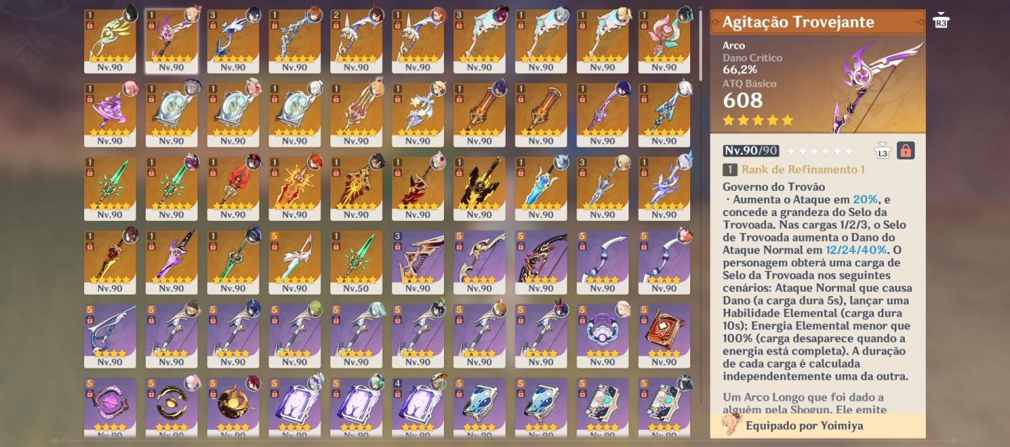 CONTA GENSHIN IMPACT TODOS PERSONAGENS LVL 90 (VÁRIOS C6)+30 ARMAS 5 MAPAS 100%