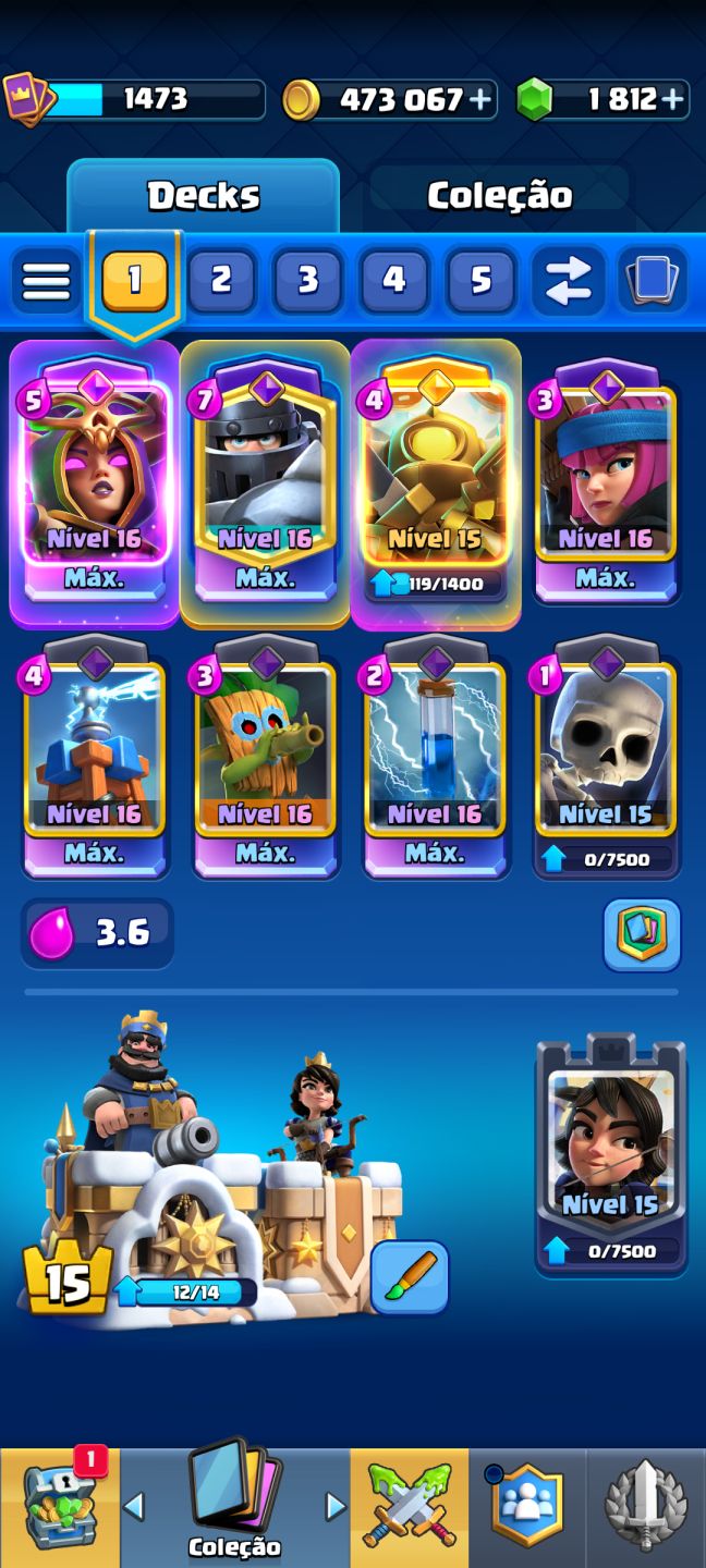 Conta Clash Royale, arena 28 com selo de 8 anos bem upada