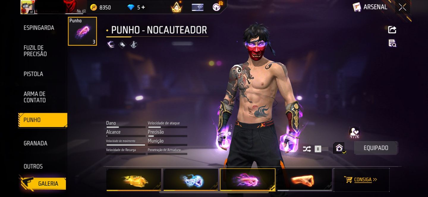 CONTA FF LV 61 | NARUTO + BARBINHA + COELHÃO | 3 PUNHOS + ARMAS EVOLUTIVAS |