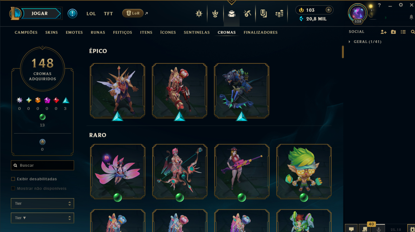 Conta LOL Unranked, Nivel 528, 452 skins, 148 chromas, conta de 2011