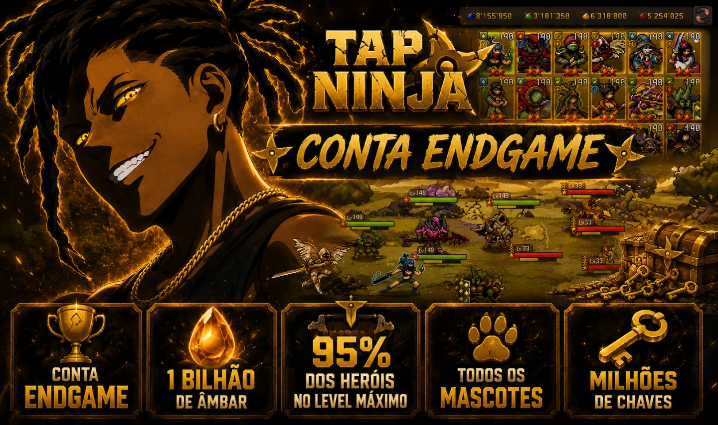 TAP NINJA - CONTA ENDGAME | ÂMBAR + HERÓIS + MASCOTES + CHAVES | ENTREGA RÁPIDA