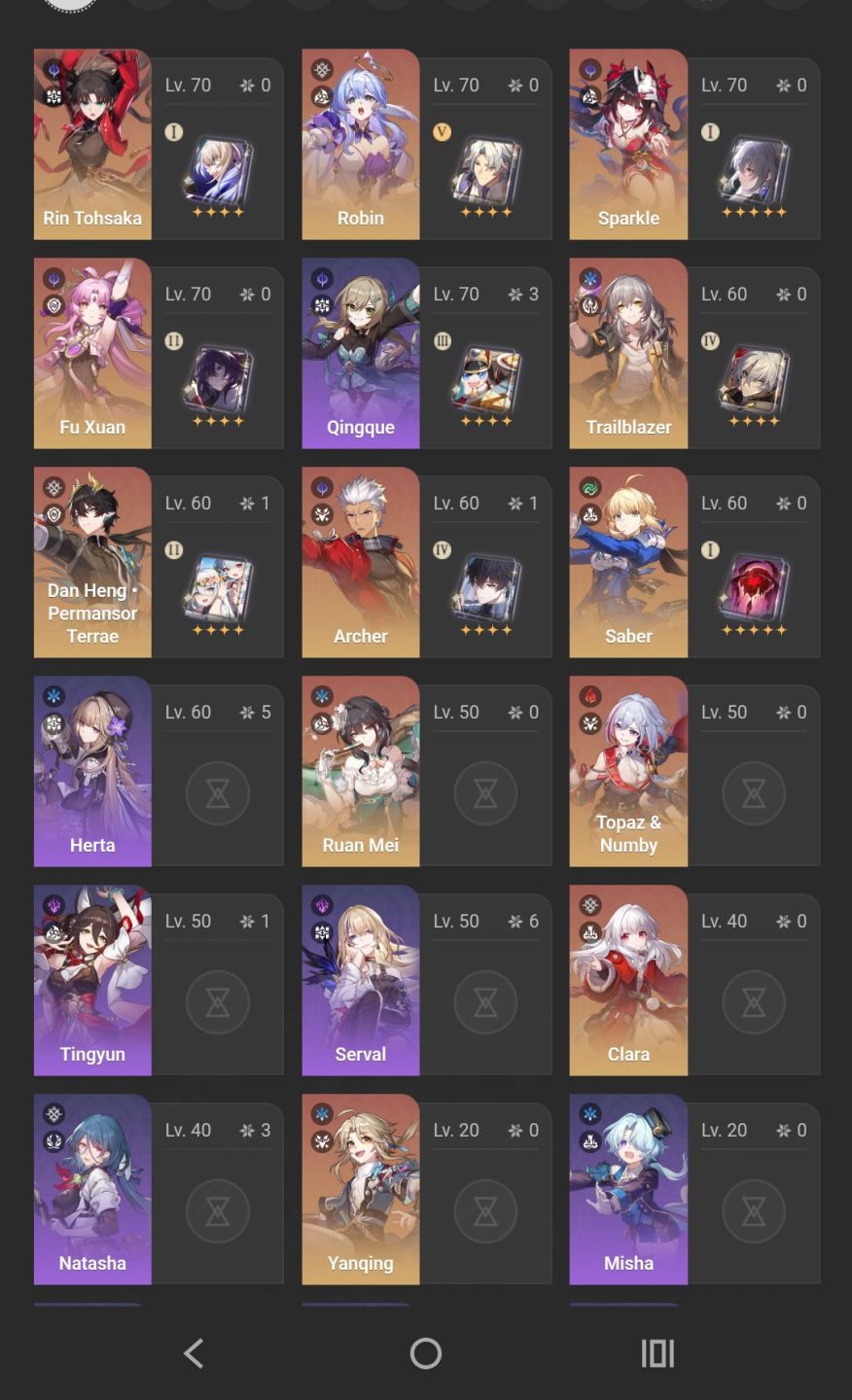 ContaHonkai Rin+Archer E1+Dan Heng PT E1+Robin+Topaz+Saber+Fu xuan+Ruan mei.