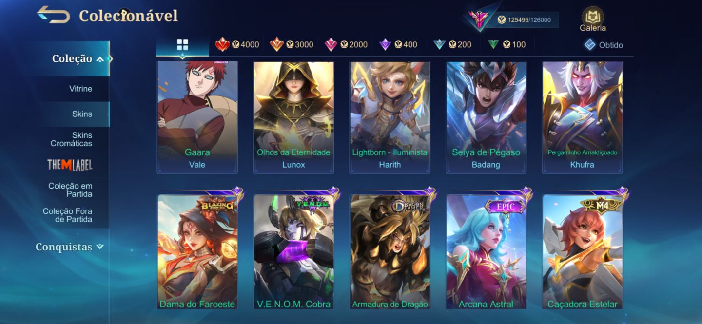 Conta MLBB | 326 Skins, Freya Lenda + Collabs (JJK, AOT, Naruto, HxH)