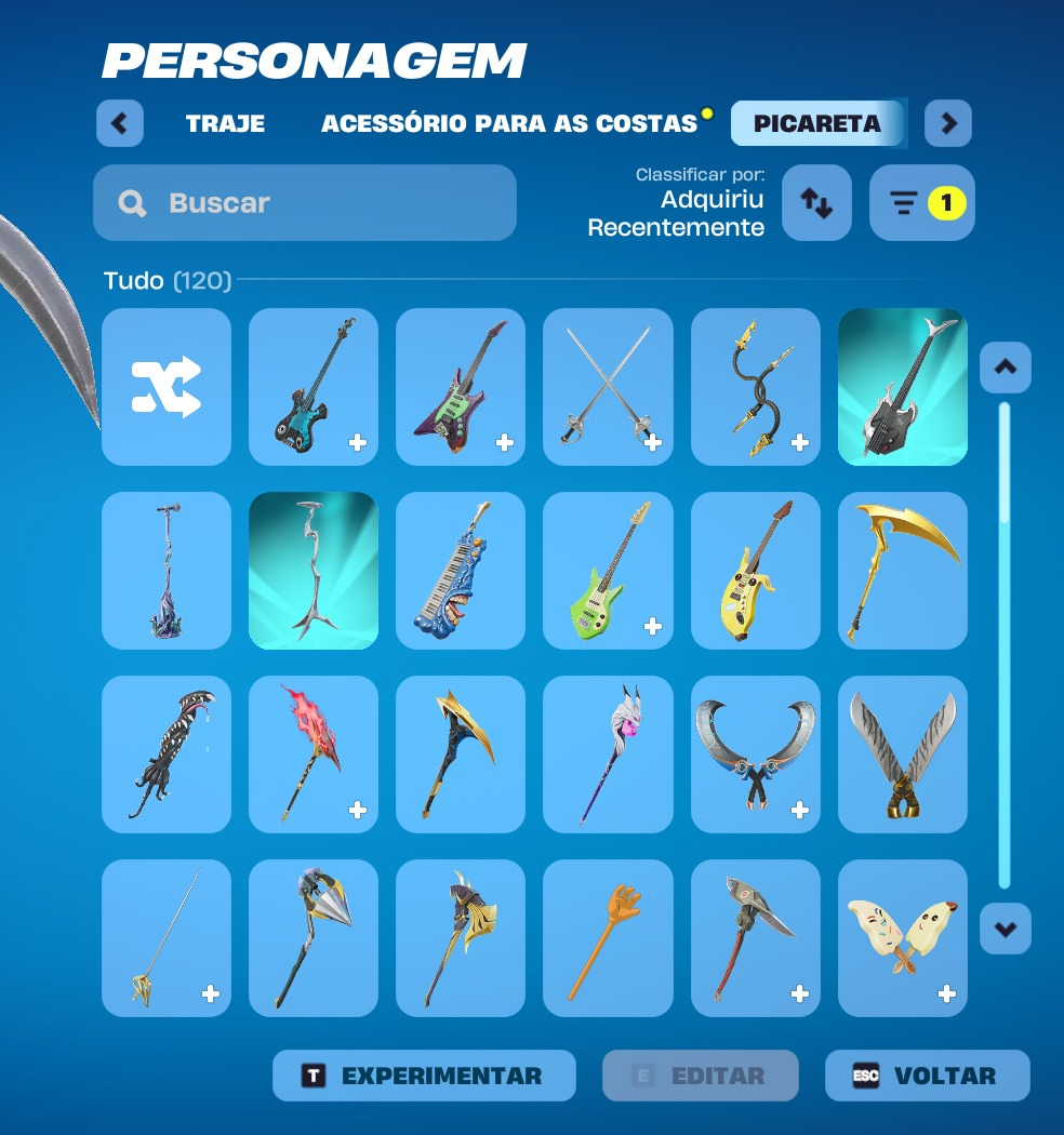 CONTA ANTIGA 175 SKINS ARIANA GRANDE, THE WEEKND, O CEIFADOR, 120 PICARETAS