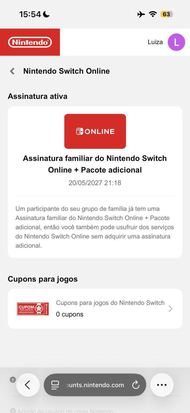 Conta Nintendo Switch Mario Kart 8+Splatoon 2+New Super Mario Deluxe+Assinatura