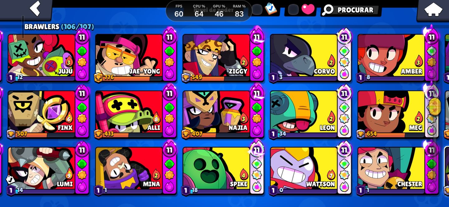 Conta de brawl stars Com 66 brawlers lev 11 e várias skins!