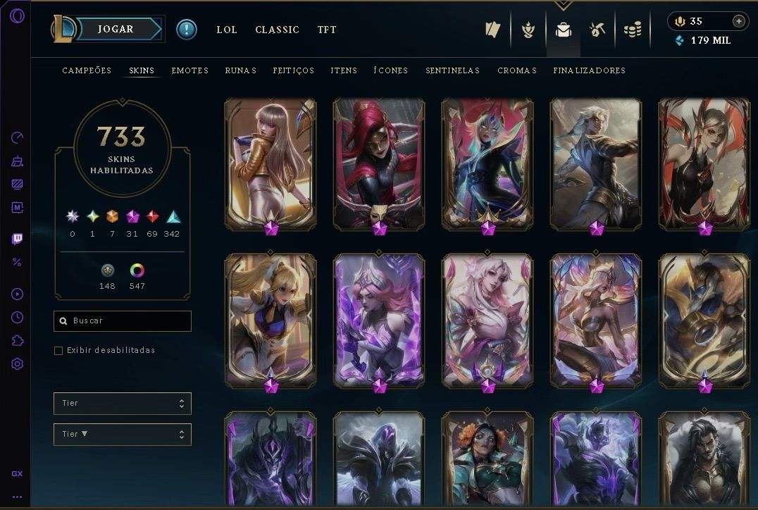 Conta legais of legends cheia de skin oportunidade Level 1138