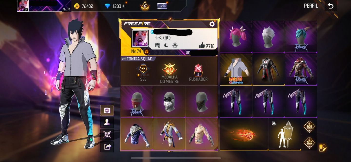 Conta free fire super gemada level 74 9700+ likes, ragnarok, punho, angelical