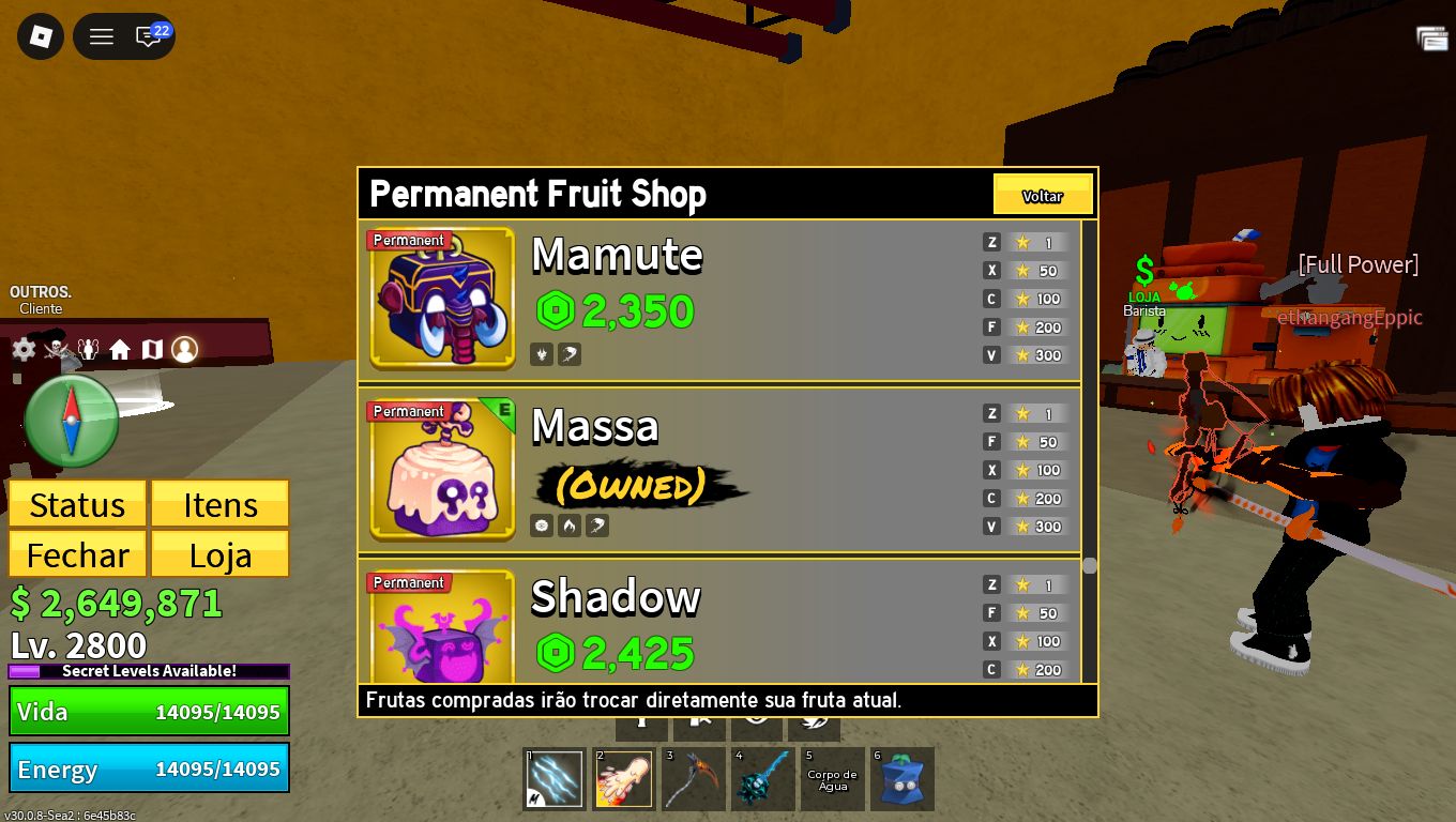 CONTA BLOX FRUITS | LVL 2800 + DOUGH PERM + 2X MASTERY E MAIS!