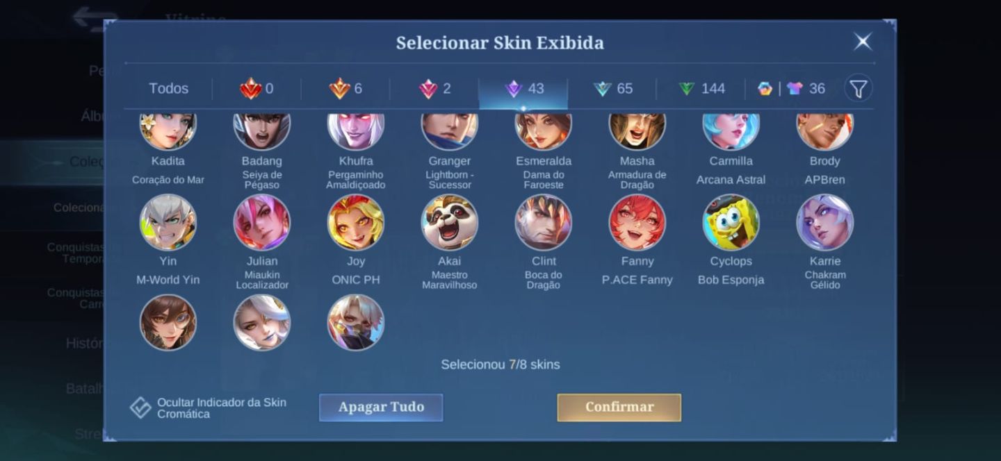 Conta de Mobile Legends Cheia de Skins