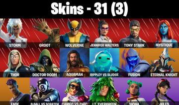 CONTA FORTNITE COM PASSE MARVEL, AQUAMAN, VERVE, 950 V-BUCKS E 31 SKINS!