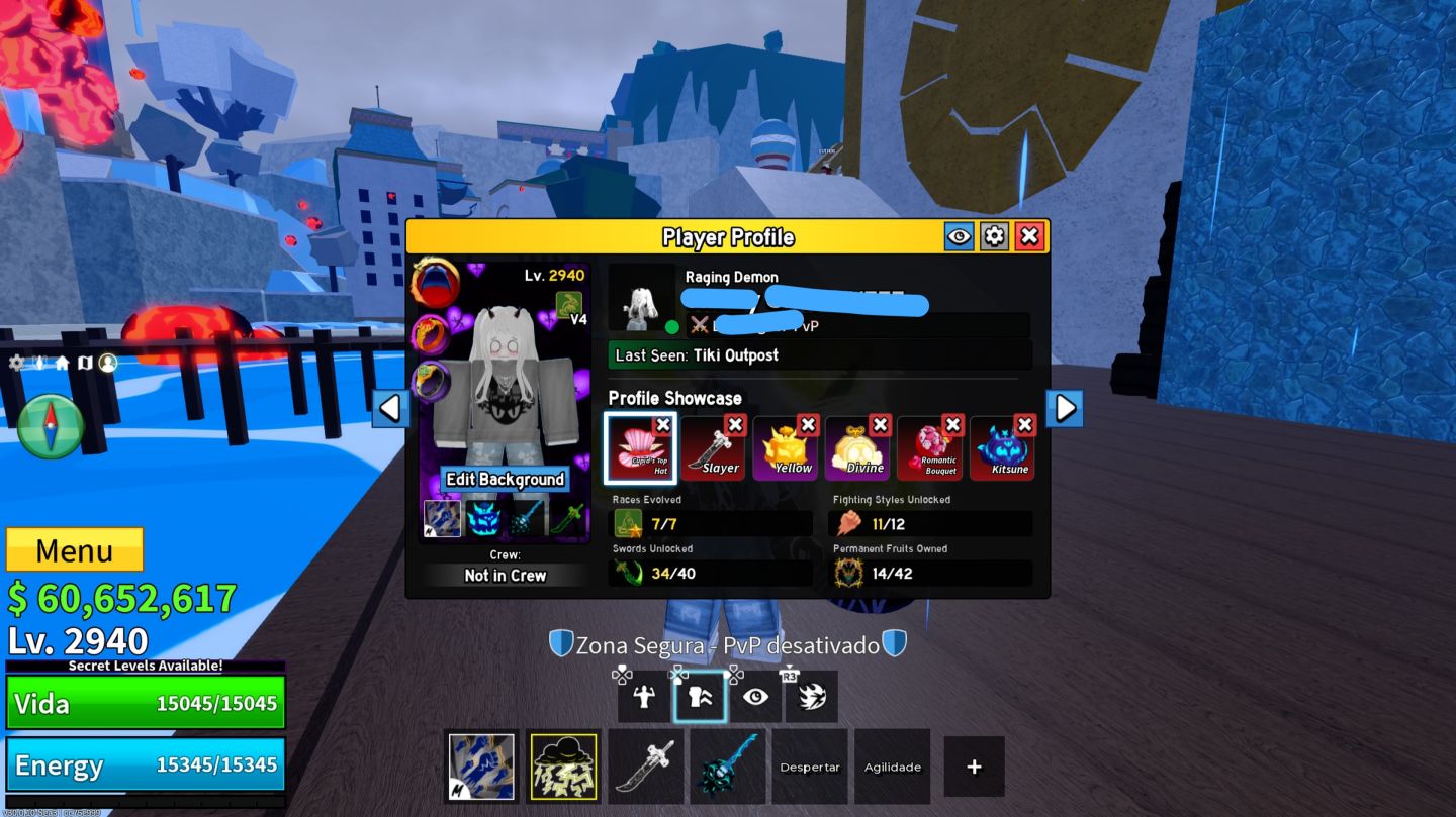 Conta de Blox Fruits, Varias Frutas Permanentes, 5 Slots e Todas as Gamepasses