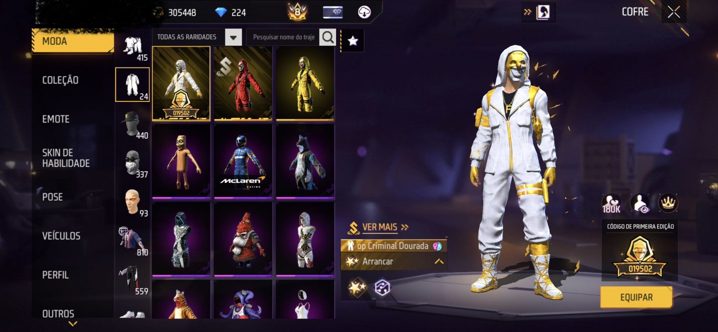 CONTA DE FF PRIME 8 COM EVOLUTIVAS!!!