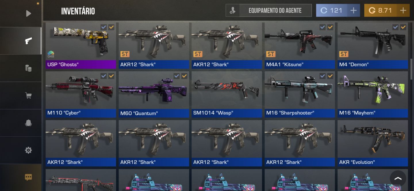 CONTA DE STANDOFF COM 1 FACA E 2 LUVAS E ALGUMAS ARMAS RARAS