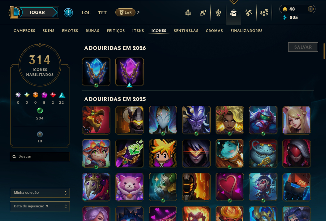 Conta LoL Unranked Nível 564 - 249 skins - Todos Campeões