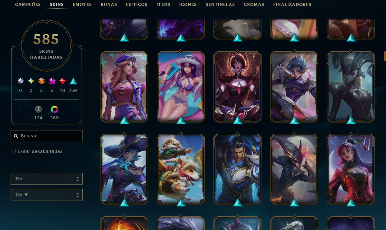 CONTA LOL, FULL CHAMPS, 240K ESSENCIA AZUL, LVL 793, 585 SKINs