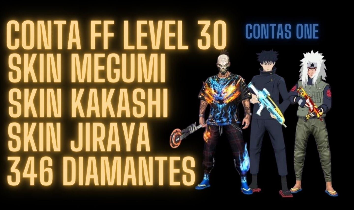 CONTA FREE FIRE LVL30 MESTRE 5 BR|MEGUMI |JIRAYA|KAKASHI |346 DIMAS E TROCA NICK