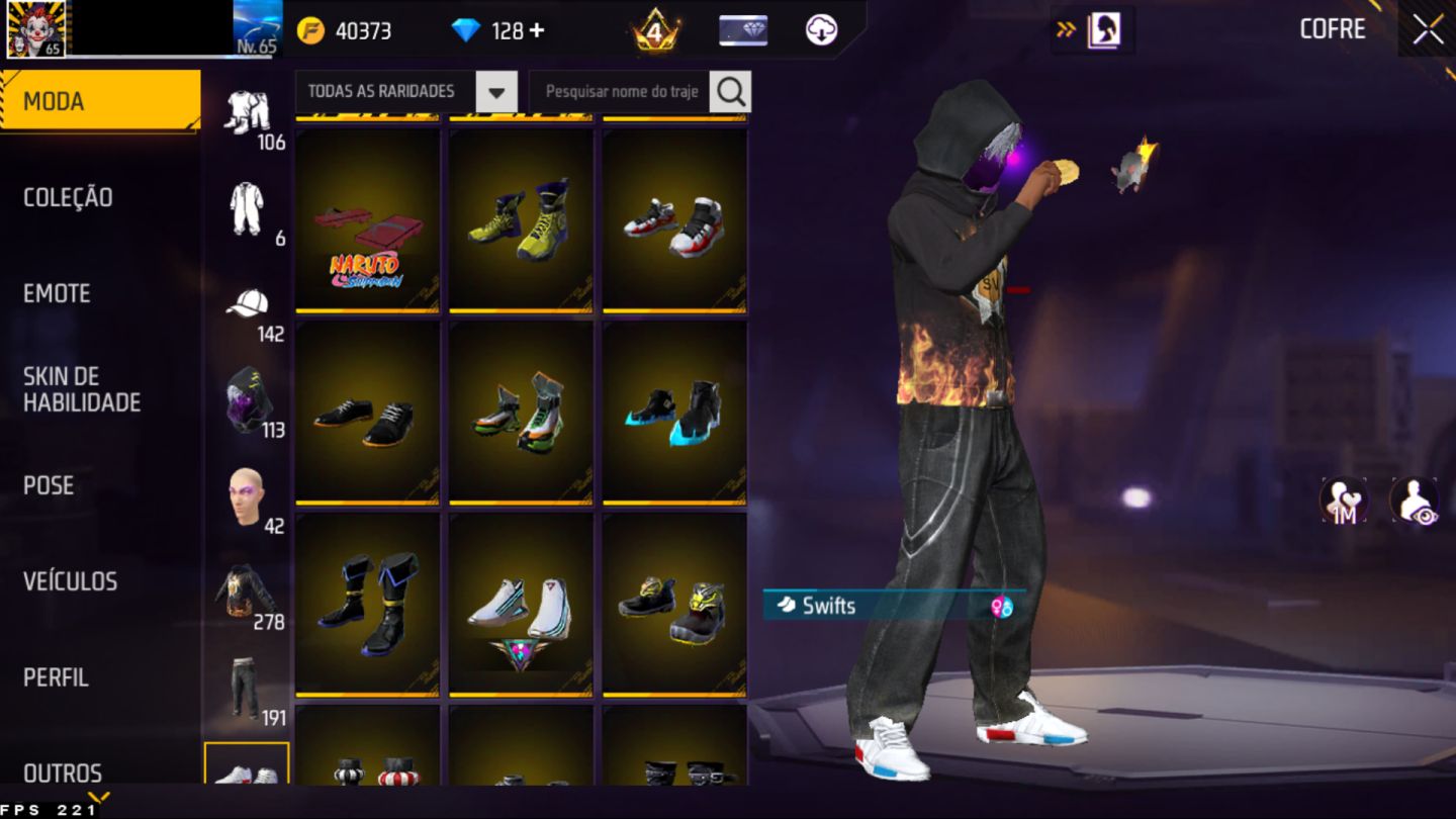 Conta Free Fire Nv. 65 Gemada desde 2018 - itens antigos - Parceria Mclaren