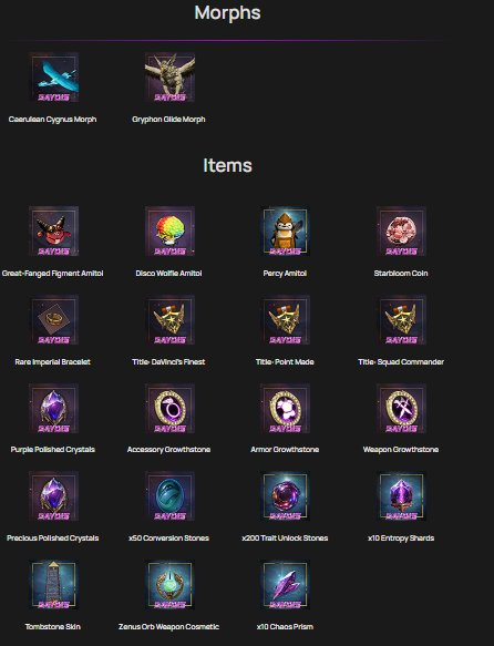 [MENOR PREÇO] Throne and Liberty - TWITCH DROPS - 10K ORNATE COINS + 386 ITENS
