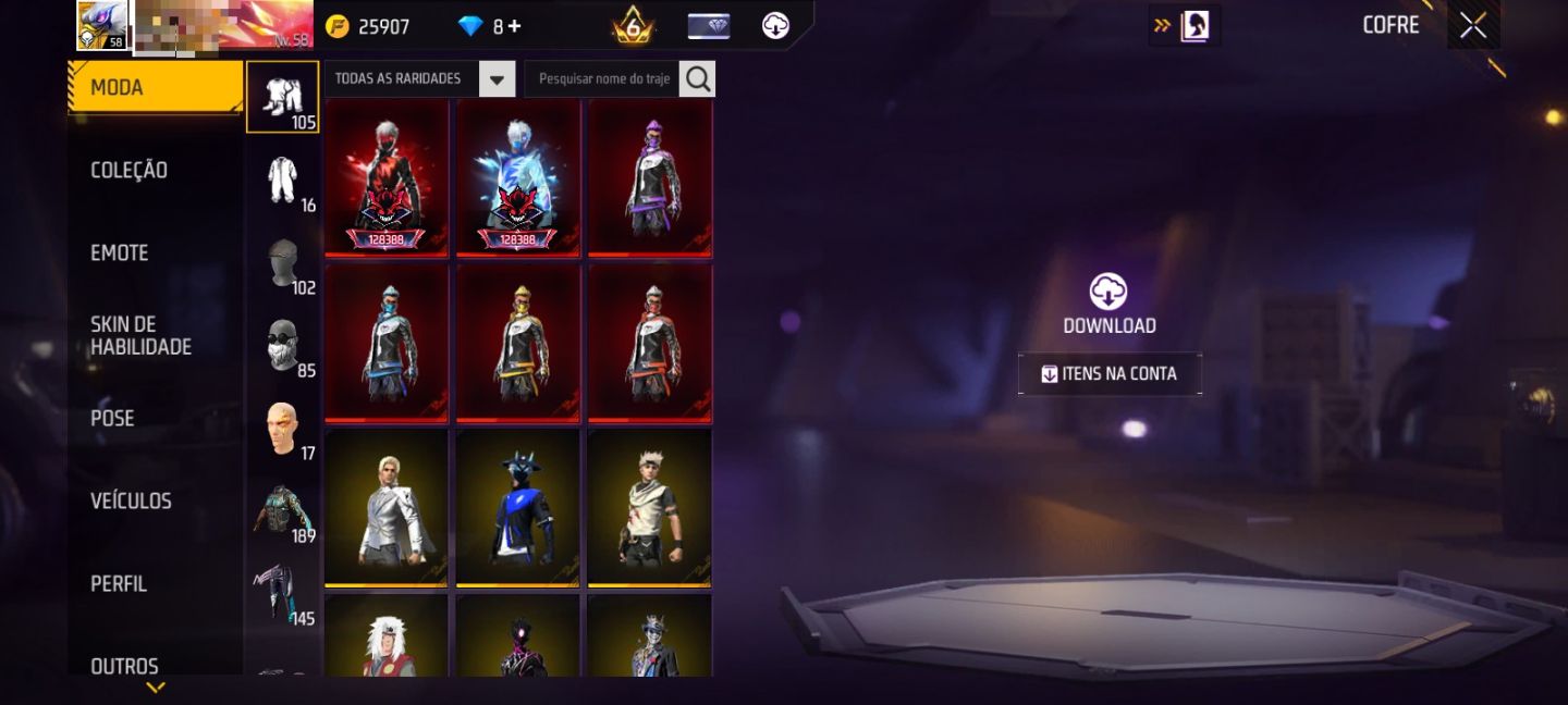 CONTA DE FF MUITO GEMADA COM ANIMAÇAO DE QUEDA PRIME 6