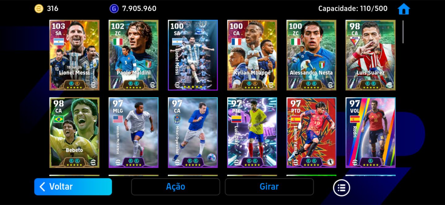CONTA DE eFOOTBALL Força 3227 | Messi 109, Maldini, Nesta, Mbappé