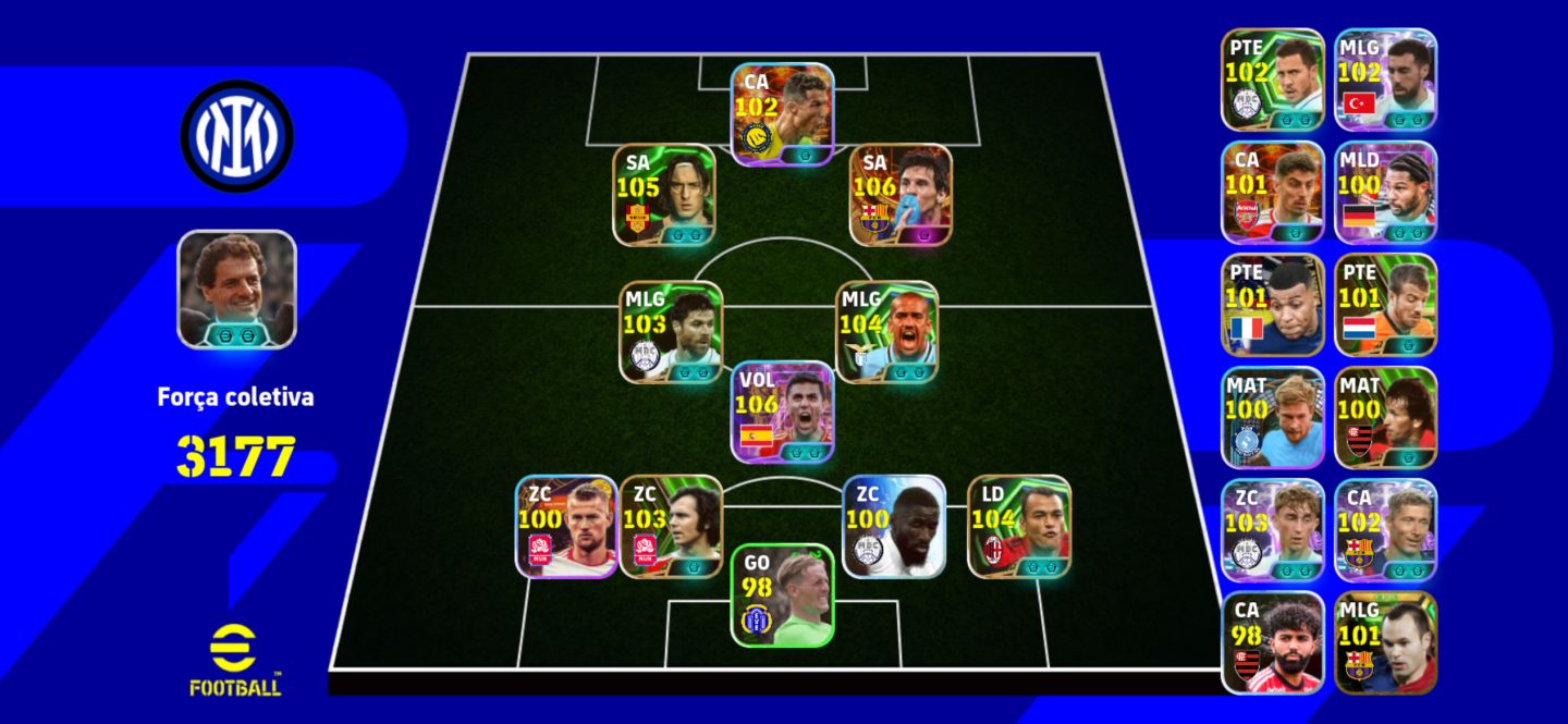 TIME EFOOTBALL MOBILE COM MESSI DA CHUTEIRA BIG TIME CR7 SHOW TIME E RODRI 106