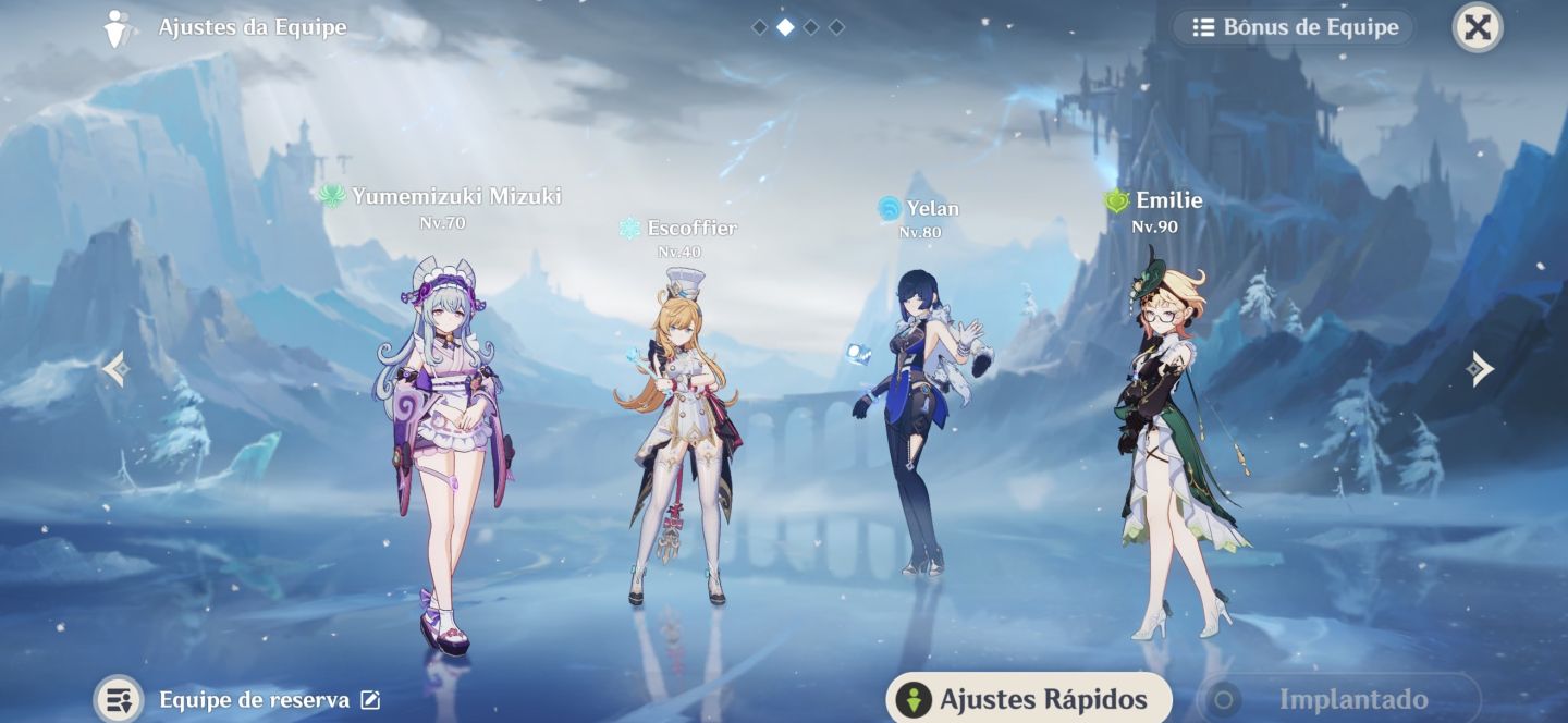 Genshin Impact | Mizuki C2 + Yelan C/ Assinatura + 2 Armas Assinatura + Emilie