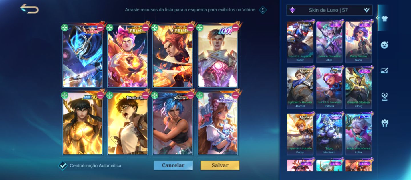 Menor preço Conta mlbb prime yu zhong e claude, legends... 408 Skins.