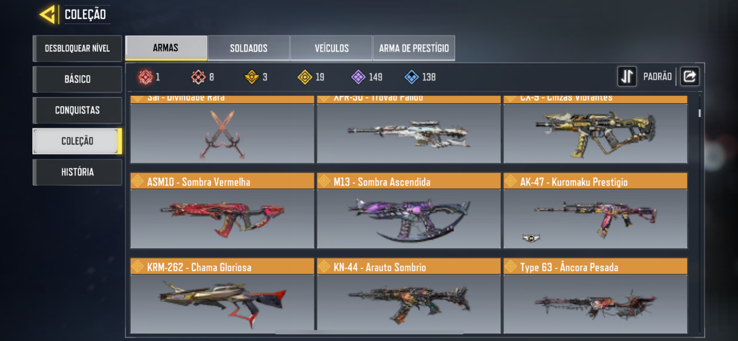 Conta cod mobile com 8 míticas entre outros personagens