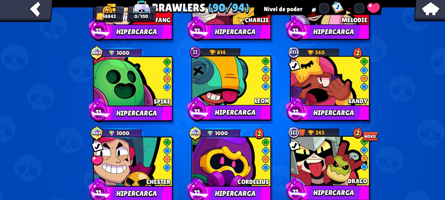 BRAWLS STARS CONTA GEMADA |CHESTER DOURADO|48K DE TROFEUS|PASSE DO FANG
