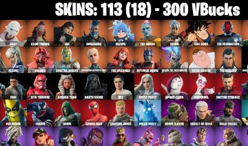 113 Skins - Emma Frost, Darth Vader, War Machine, Prowler, Doom, 300 vbucks