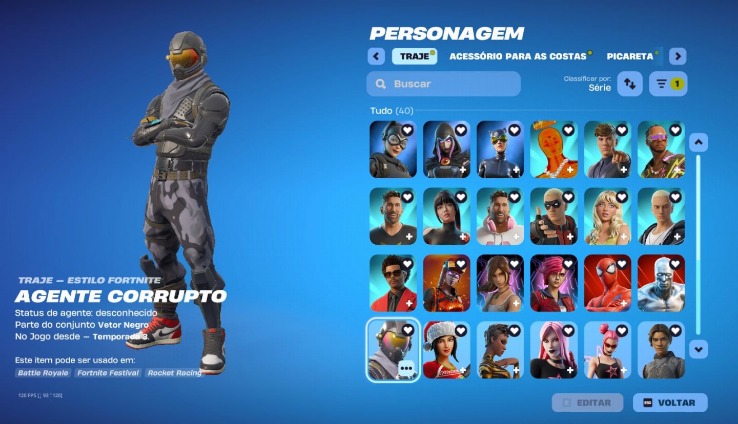 Conta fortnite com salve o mundo antigo, omega, lara croft etc