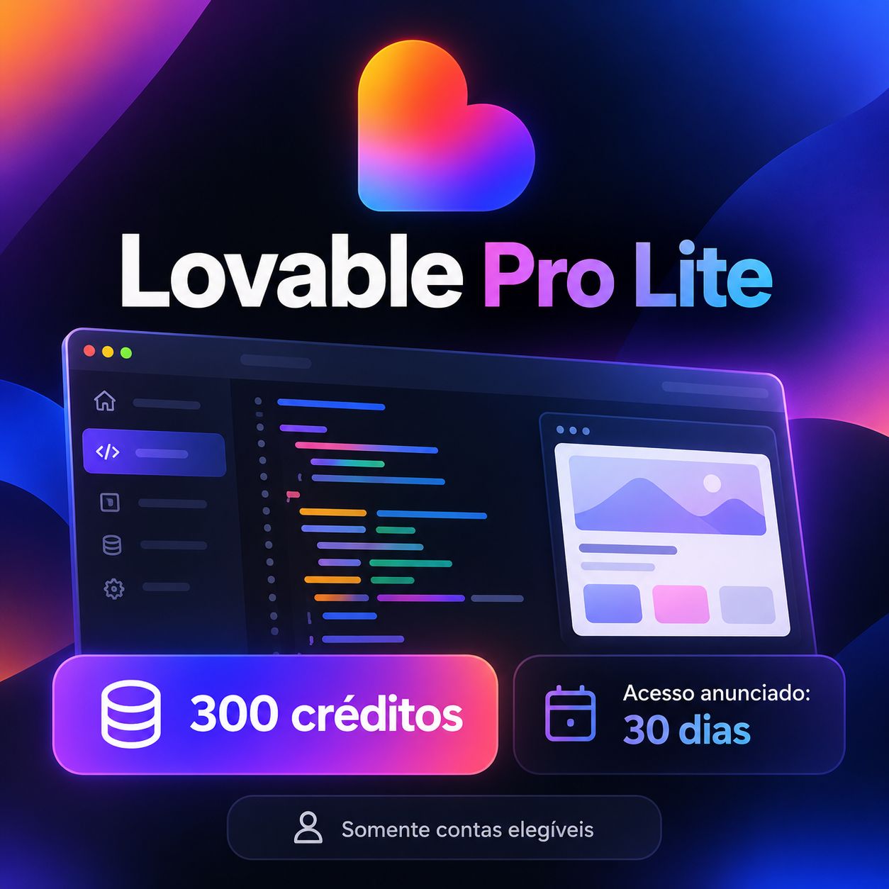 Lovable Pro Lite | 300 créditos | 30 dias