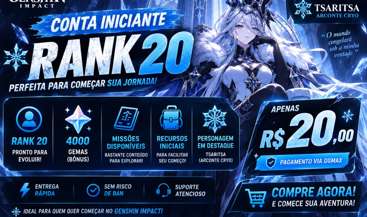 GENSHIN IMPACT RANK 20 + 8000 GEMAS | CONTA INICIANTE