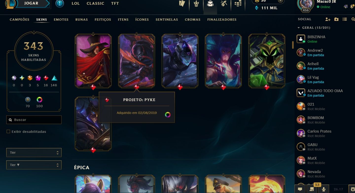 Conta com 4 skin primatica e 3 ultimate