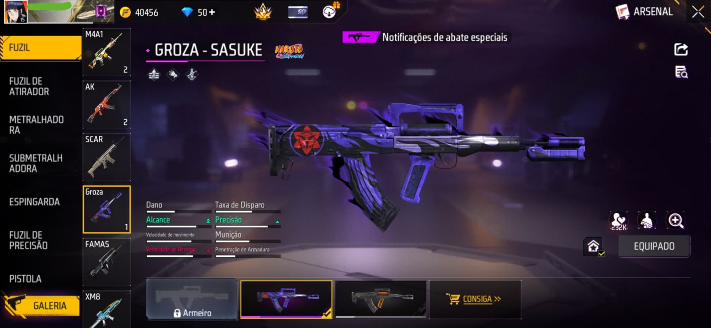 CONTA FREE FIRE COM CONJUNTO RAPOSA DO ÁRTICO | CONJUNTO JIRAIYA | GROZA SASUKE