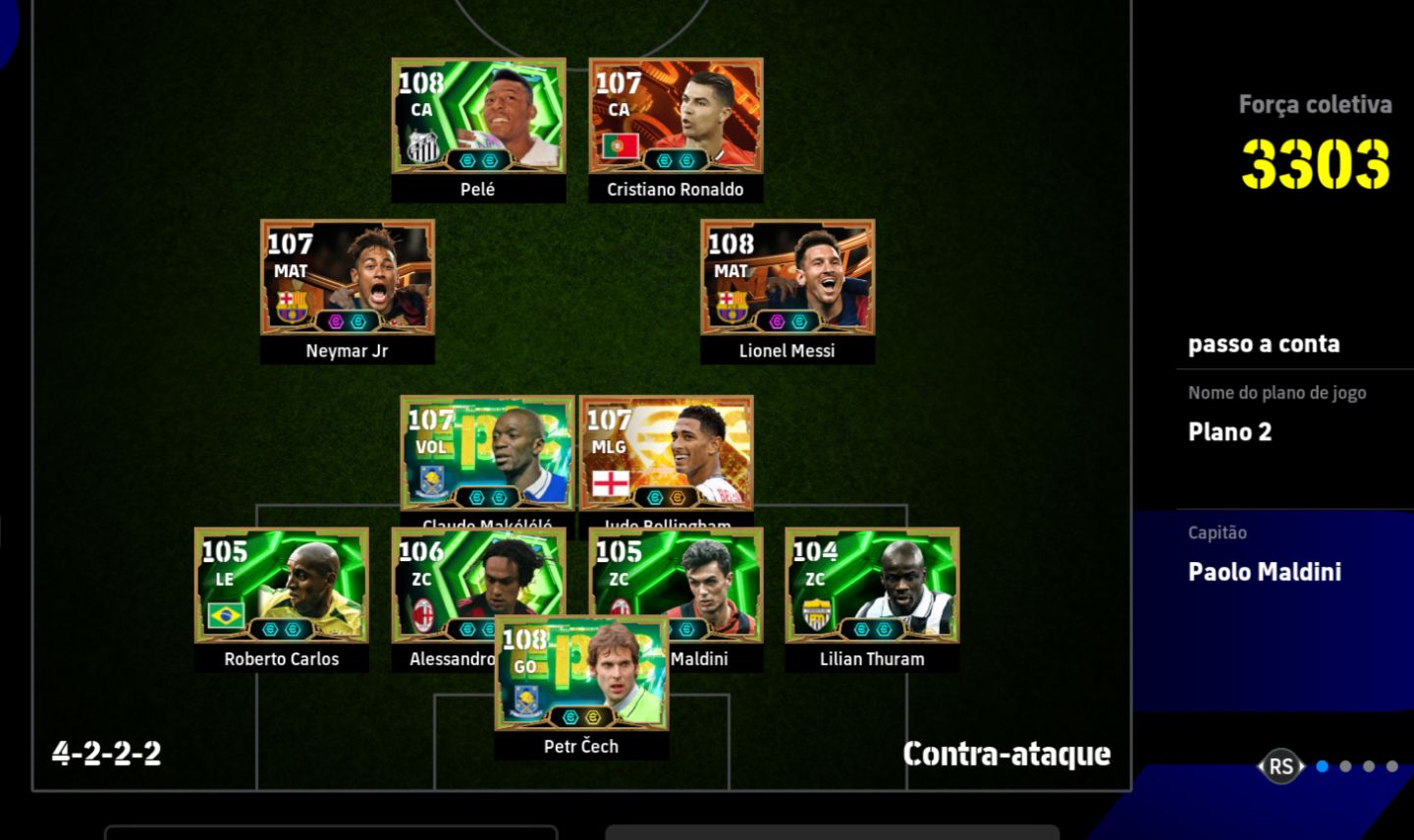 Conta eFootball - Força 3303 | Pelé 109, CR7, Messi | Ex-Top 558 da 1 Divisão