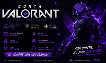 Conta VALORANT FA | Nível 112 | Kuronami + Prime + Ancifogo | Bronze 1