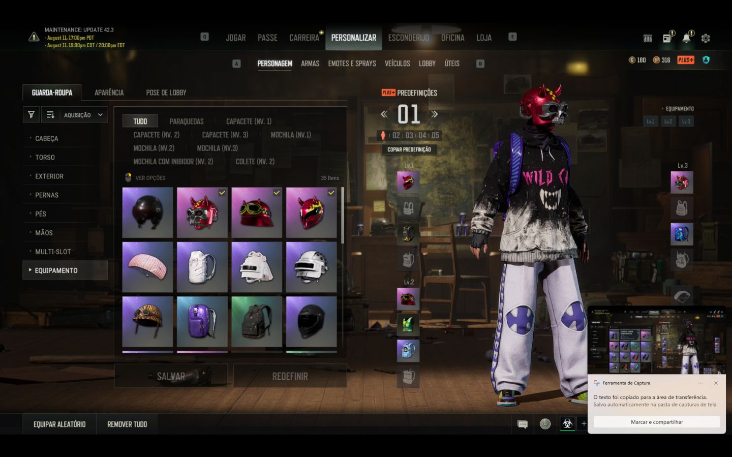 CONTA PUBG PC 3 PROGRESSIVAS AUG NEON DREAM LV 4 , ACE32 , KAR98K